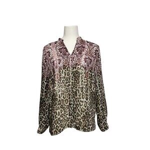 🔥 ALFRED DUNNER Floral Leopard V-Neck Shell Button Blouse 12 EUC! 🔥